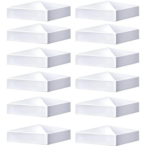 Taiyin 12 Pcs Pyramid White PVC Vinyl Post Top Caps, Fence and Deck Post Caps for Vinyl Fence Posts (4 x 4 Inch)