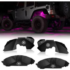 Front and Rear Inner Fender Liners Kit with LED Neon Light for 2007-2018 Jeep Wrangler JK JKU 2/4 Doors Five Star Logo