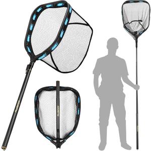 PLUSINNO Floating Fishing Net with Telescoping Handle, Carbon Fiber Ultralight Long Fish Net, Collapsible Landing Net 6.56/7.86Ft, Fishing Gear Kayak Accessories for Bass Trout Salmon (7.86 FT / 2.4M Full Length)