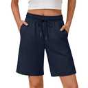 Vinsatin Girls Bermuda Shorts Wide Leg, Navy Blue, 5-6 Years (Blue)