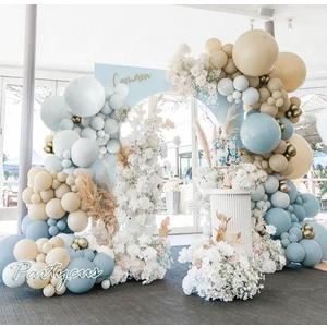 Dusty Blue White Sand Balloon Garland Double Stuffed Pastel Light Blue Cream Beige Matte Balloon Arch Kit with Gold Latex for Neutral Baby Shower Wedding Birthday Summer Party Decoration