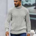 SAVKOOV Men's Turtleneck Sweater Cable Knitted Pullover Sweater (Gray, S)