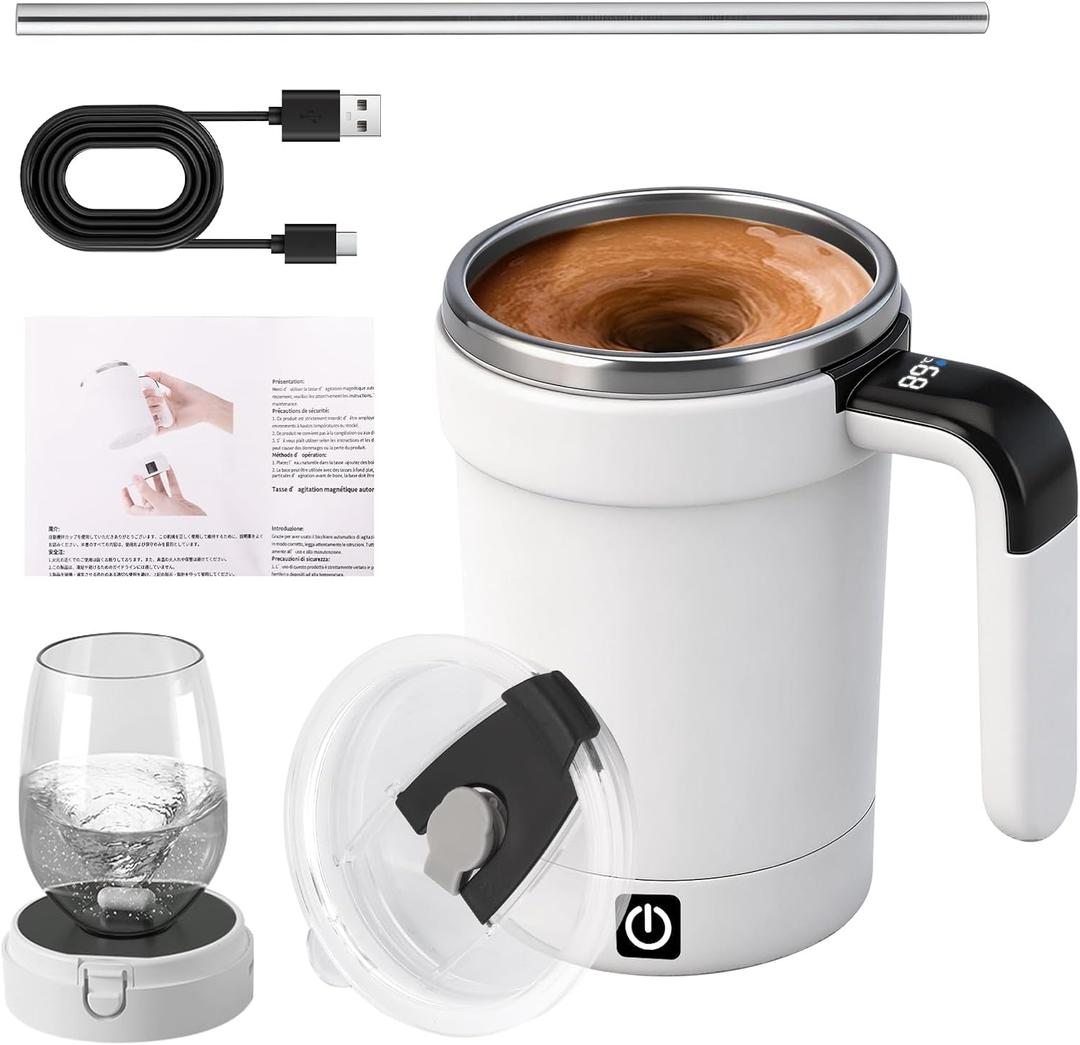 Self Stirring Coffee Mug, Rechargeable Self Stirring Mug with Temperature Display, Automatic Self-Stirring Magnetic Coffee Mug for Coffee, Tea, Milk 13OZ