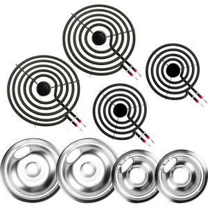 W10196405 W10196406 Electric Stove Burner Drip Pans & MP21YA MP15YA Electric Range Burner Element Unit Set fit for Whirlpool Kenmore Amana Range Oven/Stove by Cenipar