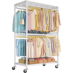 P4 Rolling Clothes Rack, Clothing Racks for Hanging Clothes, Heavy Duty Garment Rack with Wheels, Freestanding Portable Closet Rack 45'' W  20.5'' D  80.5'' H, Max Load 565 LBS, White
