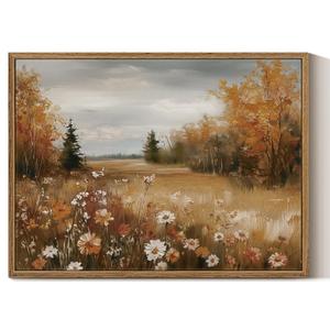 WHASAYART Vintage Autumn Forest Canvas Wall Art 16"x24" Framed