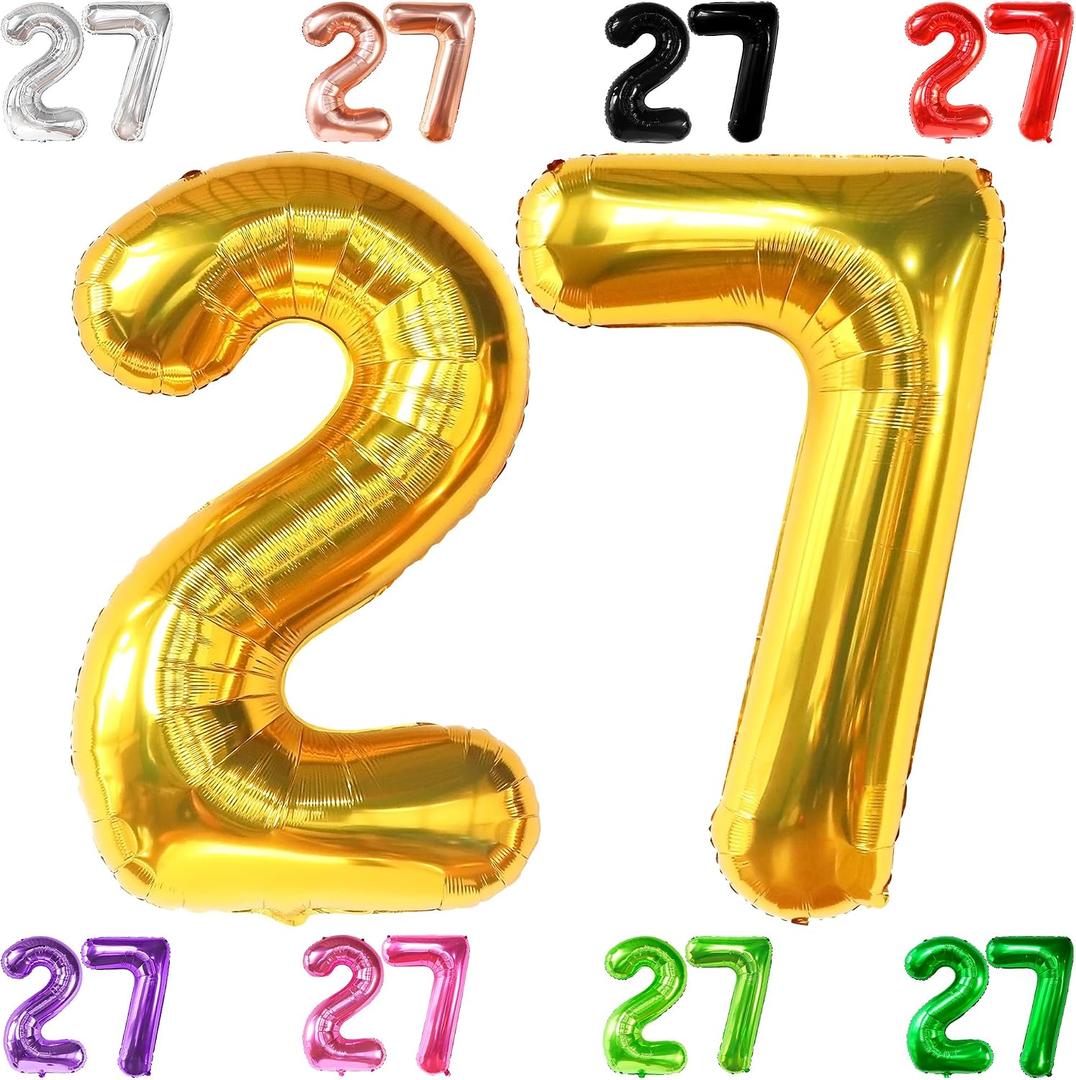 KatchOn, Huge Gold 27 Balloon Numbers - 40 Inch | 27 Gold Balloon Numbers, 27th Birthday Decor Men and Women | Gold 27 Birthday balloon | Anniversary Party Supplies