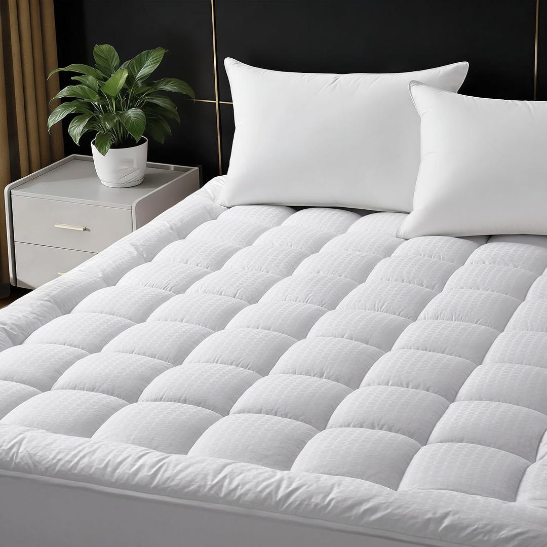 King Size Mattress Topper Cooling Cotton Pillow Top -Ultra Soft Mattress Pad & Supportive Protector, Breathable Pillow Top Mattress Cover Fitted 8"-21" Deep Pocket