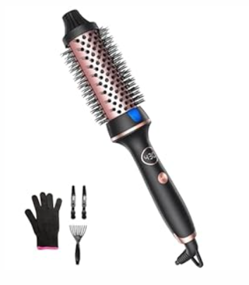 Thermal Hair Brush for Blowout Look, 1.5 Inch Heated Round Brush for Natural Curl, Ionic Curling Iron Brush with Dual Voltage, Volumizing Smoothing Hot Round Brush, Black 
