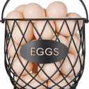 Chicken Egg Basket for Gathering Fresh Eggs with Metal Handle, Wire Egg Collecting Basket with Wooden Base, Round Egg Holder Countertop, Vintage Rustic Farmhouse Kitchen Decor Fruit Storage