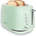 Toaster 2 Slice Stainless Steel Toaster Retro with 6 Bread Shade Settings, Bagel, Cancel, Defrost Function, 2 Slice Toaster with Extra Wide Slot, Removable Crumb Tray (Green)