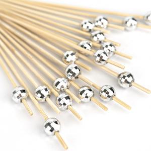 100 Pcs Cocktail Picks, Disco Ball Decorative Toothpicks for Appetizers, Silver Cocktail Skewers for Appetizers, Wooden Long Cocktail Picks Disco Theme for Party Supplies (4.7 Inch, Silver)