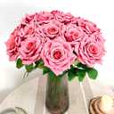ATFL Fake Roses Artificial Flowers Bulk,3D Simulated Flowers,20 Pcs Artificial Silk Roses Flowers with Stems for Wedding Arrangement Centerpieces Party Home Table Decorations (20, Bean Pink)