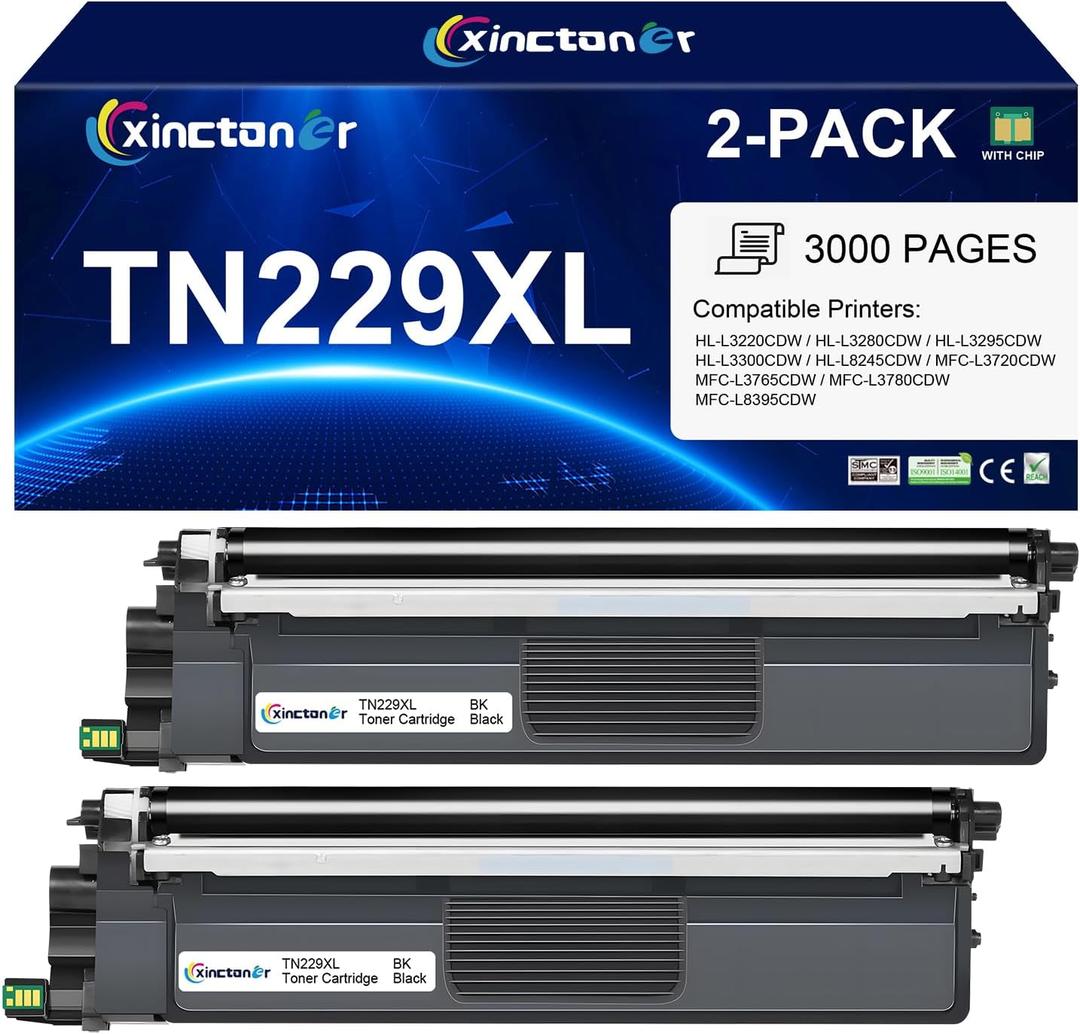 TN229XL Black Toner Cartridge High Yield Compatible Replacement for Brother TN229XL TN229XLBK TN229 Toner for Brother HL-L3280CDW MFC-L3780CDW MFC-L3720DW HL-L3300CDW HL-L3220CDW Printer (2 Pack)