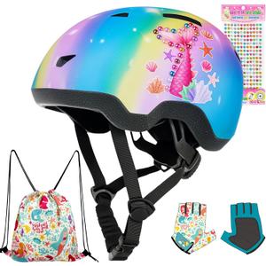 Toddler Bike Helmet with Gloves and Backpack Set, 3 Sizes for Baby Infant to Kids Ages, Adjustable Boys Girls Bike Helmet for Bicycle/Scooter/Skateboard/Roller Skate, M
