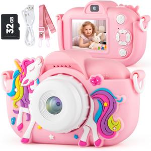 Kids Camera Digital Camera for Age 3-8, 1080P Toddler Camera for Kid with 32GB SD Card, Toddler Girls Toys Age 6-9, Christmas Birthday Gifts for Children, Pale Pink