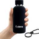 Exllena Small Water Bottle 12oz with Clip, Double Wall Stainless Steel Vacuum Small Insulated Water Bottle Keeps Drinks Cold 24 Hrs/Hot 12 Hrs for Kids Handbag School BPA Free (Black) (11.8 Ounces)