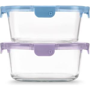 Ello Color Lock 2 Cup 4PC, 2 Pack Glass Meal Prep Sets Leak-Proof Glass Food Storage Containers with Airtight BPA-Free Plastic Lids, Dishwasher, Microwave, and Freezer Safe, Desert Festival