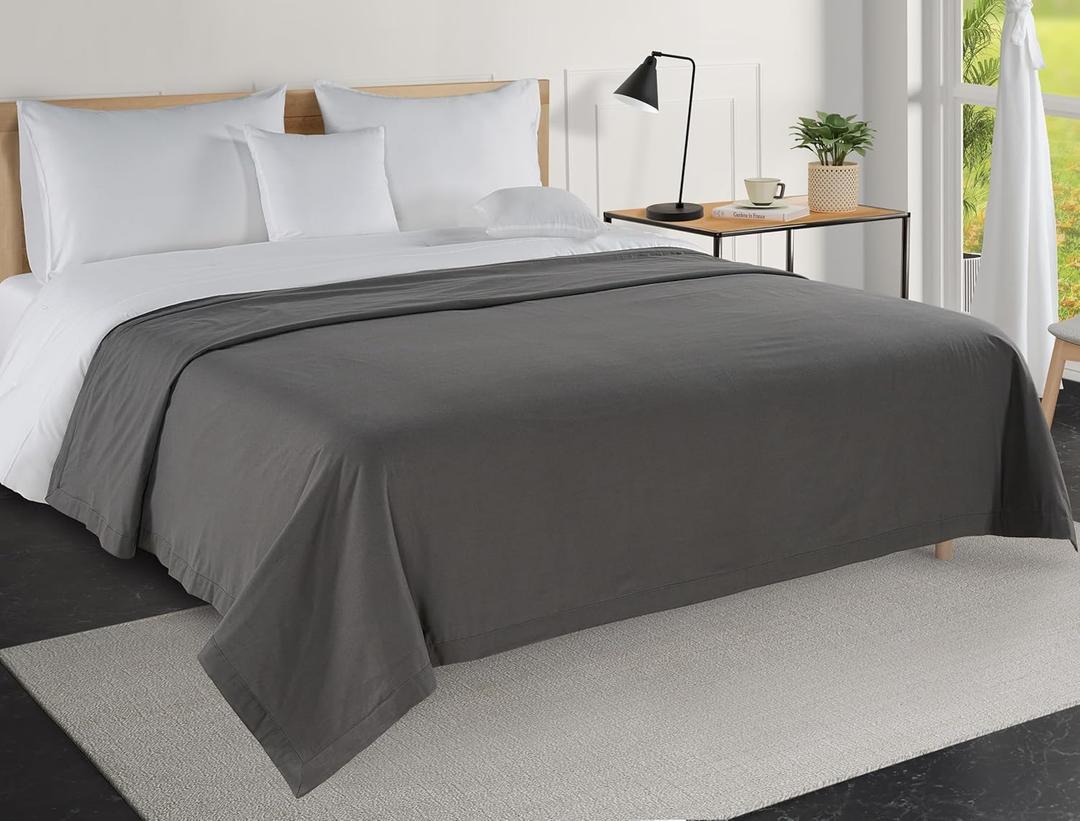 LANE LINEN 100% Cotton Queen Blanket - Cooling, Lightweight, Soft and Long-Lasting for Travel or Outdoor Relaxation, Also, Perfect for Guest Room or as a Camping Blanket - Charcoal