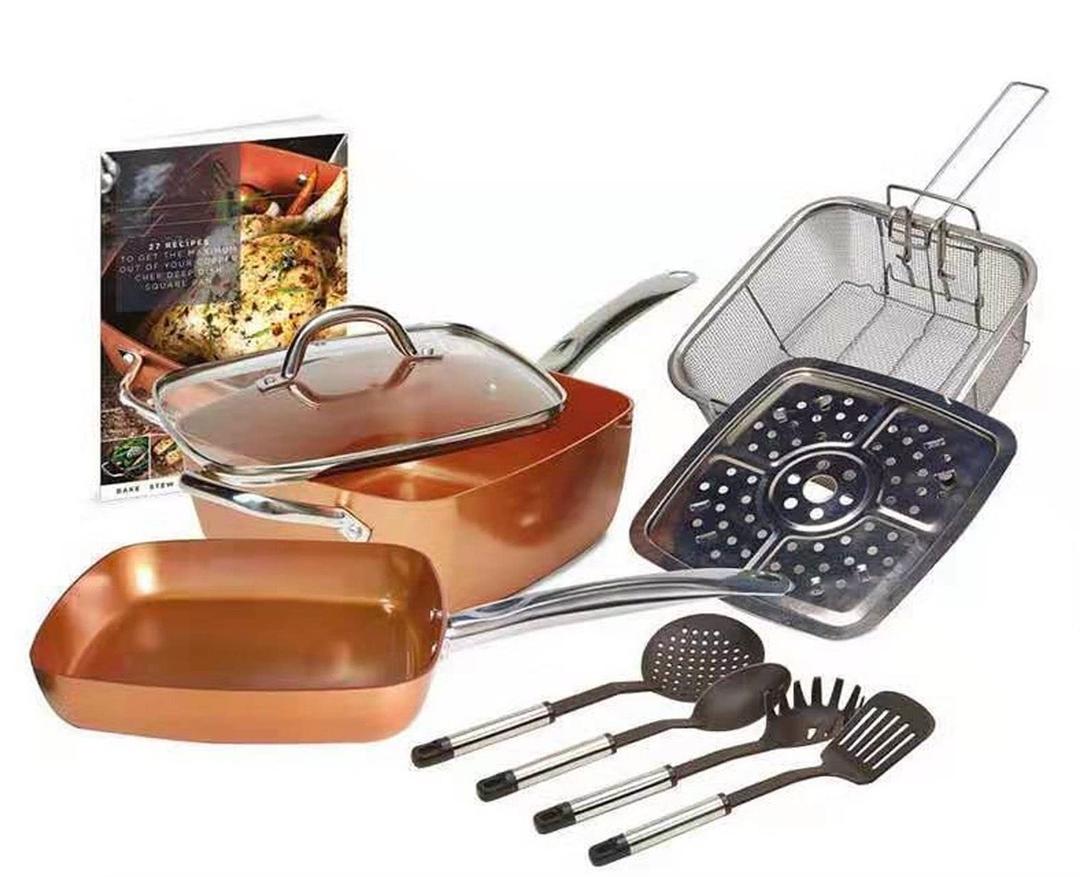 9 Pcs set Multi Purpose Cookware Set, Copper Colored Non Stick Pan Kitchen Cooking Set for Kitchen Home