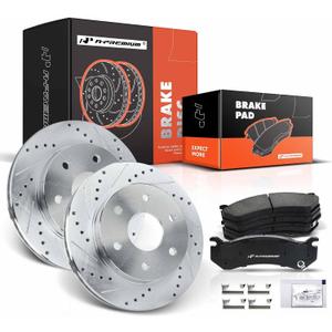 A-Premium 12.00 inch (304.70mm) Front Drilled and Slotted Disc Brake Rotors + Ceramic Pads Kit Compatible with Cadillac, Chevy & GMC Models - Escalade, Avalanche, Express, Silverado, Suburban, Tahoe