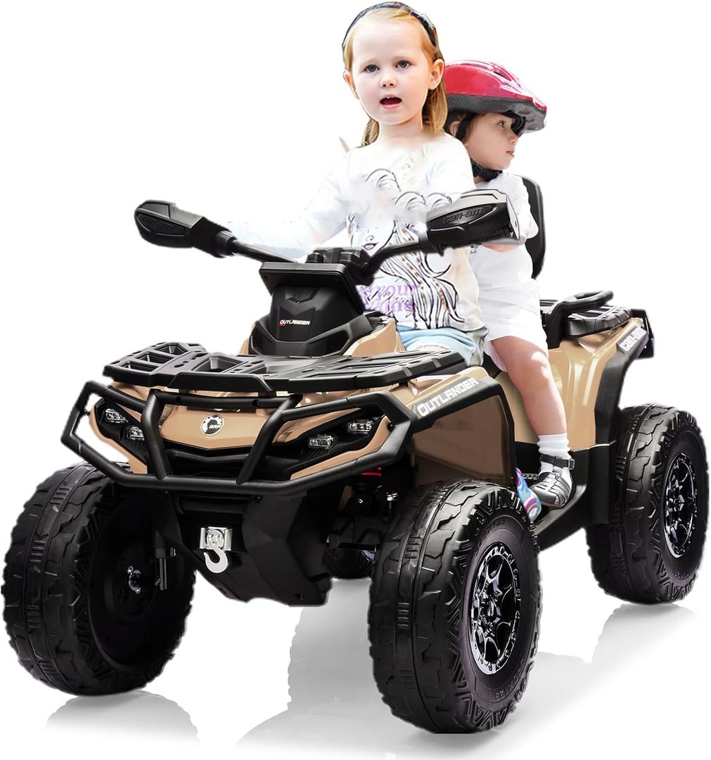 Garvee 24V Ride On Car for Kids 2 Seater Electric Ride On ATV for Toddlers Battery Powered Vehicle Licensed Can-Am 4 Wheeler with Leather Seaters, 3 Speeds, Led Lights, Music, Brown Garvee 24V Ride On Car for Kids 2 Seater Electric Ride On ATV for Toddlers Battery Powered Vehicle Licensed Can-Am 4 Wheeler with Leather Seaters, 3 Speeds, Led Lights, Music, Brown