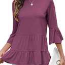 CiCiBird Women's 3/4 Ruffle Sleeve Babydoll Top Loose Peplum Crewneck Tunic 2025 Fashion Casual Shirt, Size S