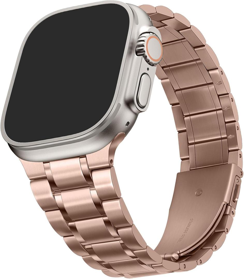 HITZEE Metal Bands Compatible with Apple Watch Band 49/46/45/44/42mm, Stainless Steel Replacement Men/Women Band Strap Compatible for iWatch Ultra 3/2/1 SE3-1 Series 11 10 9 8 7 6 5 4-1, Rose Gold