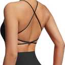 SUUKSESS Women 2 Piece Open Back Sports Bra Pack Strappy Workout Gym Yoga Crops Black S