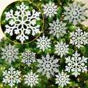 White and Silver Christmas Snowflake Ornaments- 36Pcs Plastic Glitter Hanging Snow Flakes for Christmas Tree Decorations Winter Wonderland Frozen Birthday Party Holiday Home Decor Craft Snowflakes