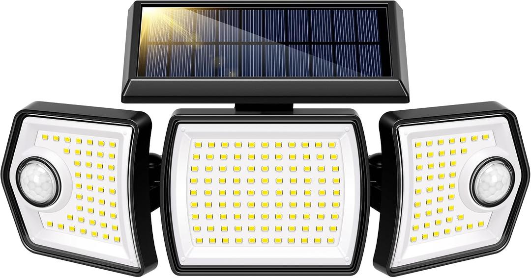 VIVOHOME Linkable Solar Flood Lights Outdoor, 2 Adjustable Motion Sensors Security Lights with 3 Heads, 2500LM, IP65 Waterproof, Solar Powered for Outside, Yard, Porch, Patio