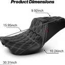 One-Piece Driver and Passenger Seat with Diamond Pattern Stitching Fit for Harley Touring Road King 1997-2007 Street Glide 2006-2007 (White Stitching)