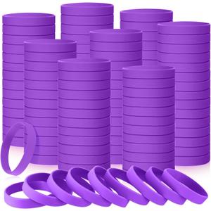 Liliful 50 Pcs Plain Silicone Rubber Bracelets Elastic Rubber Wristbands Blank Colored Bracelet Sports Bands for Stretch Wristband Wrist Bands for Women Men Party Gifts(Purple)