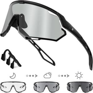 BIRCEN Photochromic Cycling Glasses: Mountain Bike Sports Sunglasses for Men Women Running Riding MTB Baseball (A-black Frame Photochromic Black Lens)