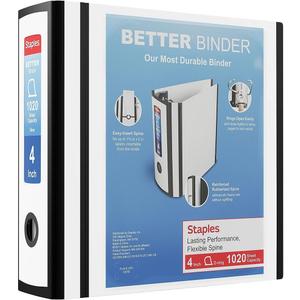 Staples Better 4-Inch 3-Ring View Binder, White, Reinforced Spine