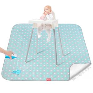 Splat Mat for Under High Chair Mat, 42x46 Inch, Mealtime Baby Splat Mat for Art/Crafts/Playtime, Waterproof Splash Mat, Machine Washable Portable Picnic Floor Mat Baby Feeding Table Cloth (Flower)