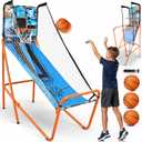 SereneLife Dual Shot Basketball Arcade Game with Electronic Scorer, 8 Game Modes, Indoor Outdoor 2 Player Basketball Shooting Game, Foldable Arcade Set with 5 Balls and Pump, One Size