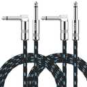 10FT 2 Pack Instrument Cable - Electric & Bass Guitar, Keyboard, AMP Cord - 1/4 Inch Right Angle Black & Blue