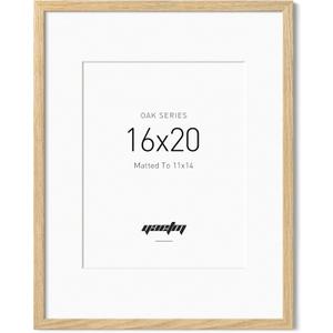 Yaetm Minimalist 16x20 Oak Picture Frame with Mat for 11x14, Natural Solid Oak Wood 16x20 Frame for Wall, Lightweight, Wall Mount, Single