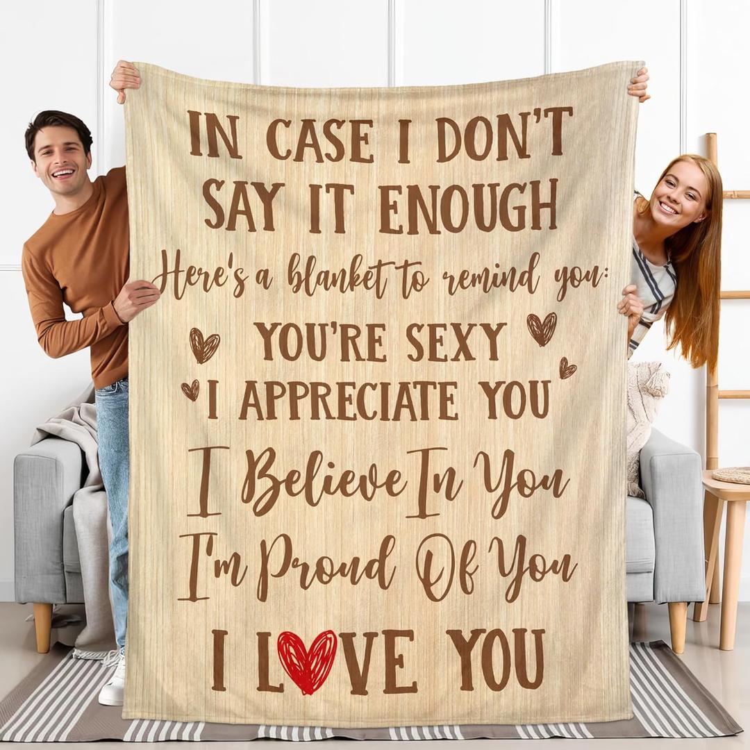 Valentines Gifts for Him Her - Soft Fleece Throw Blankets 60x80 in - Wedding Anniversary Birthday Gifts for Him Her Husband Wife Girlfriend Boyfriend, I Love You Blanket