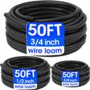 Wire Loom 3/8", 1/2", 3/4 Inch x 50 FT, Split Wire Loom Tubing Wire Conduit, Wire Protector Tubing, Cable Sleeves Bulk, Black
