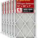 Filtrete 14x36x1 AC Furnace Air Filter, MERV 11, MPR 1000, Micro Allergen Defense, 3-Month Pleated 1-Inch Electrostatic Air Cleaning Filter, 6 Pack (Actual Size 13.88x35.9x0.81 in)
