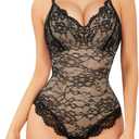 Vorcy Lace Bodysuit for Women Tummy Control Backless Top V-Neck