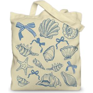 Aesthetic Canvas Tote Bag for Women with Inner Pocket  Cotton Cloth Totes Bag with Pattern (Beach)