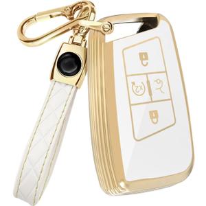 Lucrum Compatible with VW Key Fob Cover & Leather Keychain, Keyfob Case for Arteon Atlas Jetta Taos Golf Tiguan Passat (White)