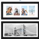 Hongkee 8x20 Picture Frame Set of 2, Rustic Black Wood Frame with Tempered Glass Collage Frame, Display Pictures Four 4x6 With Mat or 8 x 20 Without Mat - Horizontal or Vertical Wall Mounting, 8x20 in matted to 4-4x6