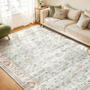 WITSHOCK 8x10 Area Rugs for Living Room: Machine Washable Non Slip Vintage Carpet - Low Pile Lightweight Print Rug for Bedroom Dining Room - Stain Resistant for Household - Pet Owners (Light Blue)