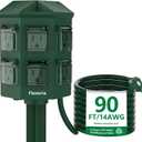 Outdoor Power Strip Waterproof, 90 FT Heavy Duty Extension Cord, 6 Grounded Outlets for Graden and Yard Decorations, 15A/1875W, ETL Listed
