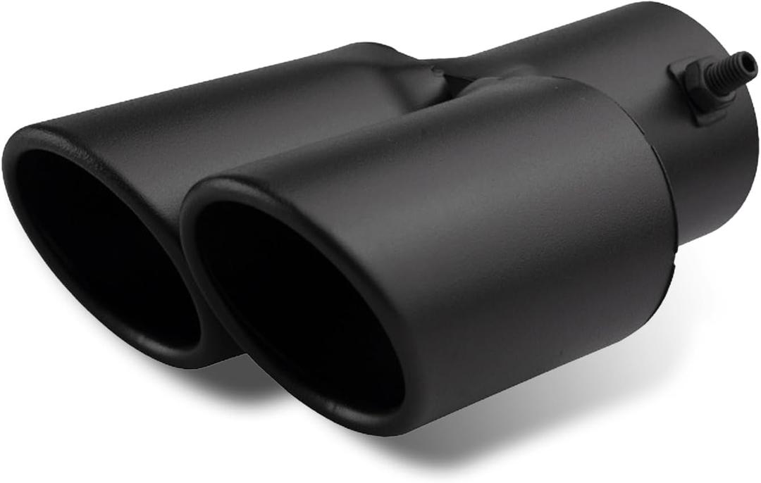 2.5" Inlet Dual Exhaust Tip, Straight Exhaust Pipe with Screw, Stainless Steel Muffler Exhaust, Tail Pipe Muffler Tip, Auto Fashion Modificed Parts, Universal Rear Tip Pipe for Cars (Black) (1 PC, Matte Black #Curved Bevel Mouth)