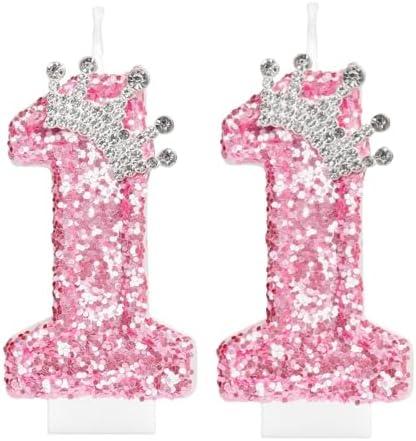 iNINGER Pink Birthday Number 11 Candles, Pink Crown Happy Birthday Supplies for Cake, Rose Gold Glitter Cake Candles for Girl Women Wedding Party Anniversary Celebrations Supplies
